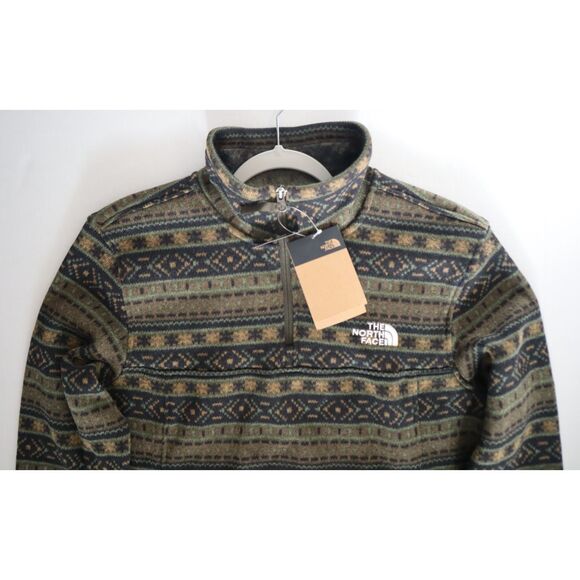 The North Face Mens Sz M Taupe Green Faire Isle Print Tsillan 1/4 Zip Sweatshirt - Picture 6 of 10